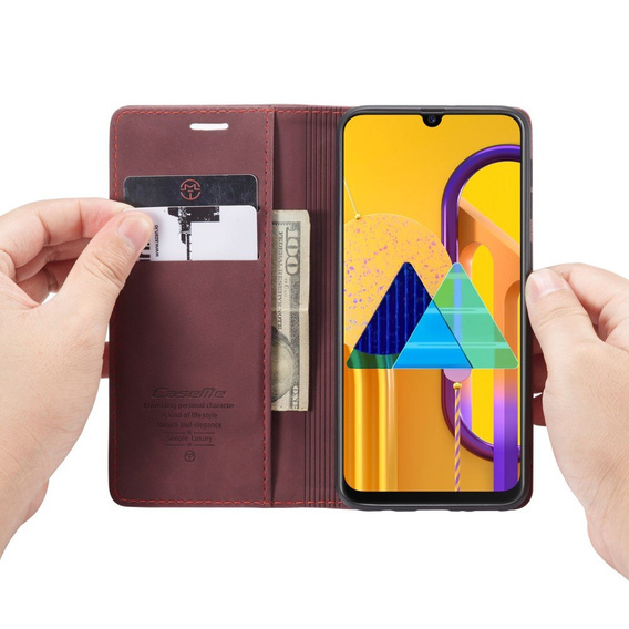 Чехол CASEME для Samsung Galaxy M21, Leather Wallet Case, бордовый