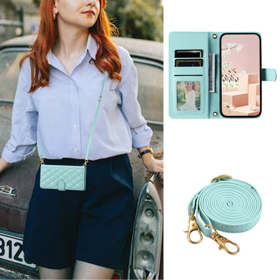 чехол-крышка для Samsung Galaxy A55 5G, Rhombus Crossbody Leather, зелёный