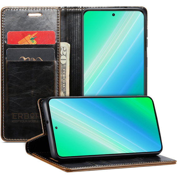 Откидной чехол для Samsung Galaxy S23 Ultra, ERBORD Waxy Wallet, коричневый