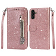 Откидной чехол для Samsung Galaxy A35 5G, Wallet Zipper Pocket Glittery, розовый rose gold