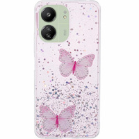 Чохол для Xiaomi Redmi 13C / Poco C65, Glitter Butterfly, рожевий