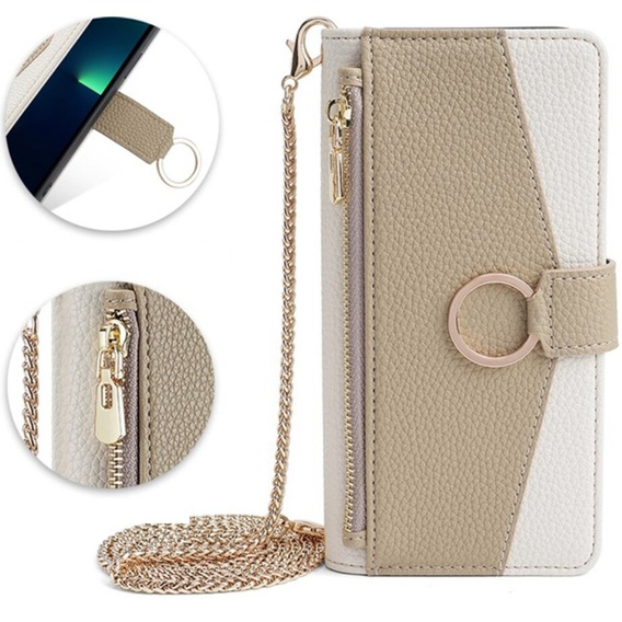 Флип-кейс для Samsung Galaxy S22, Wallet Zipper Pocket, с зеркалом, белый