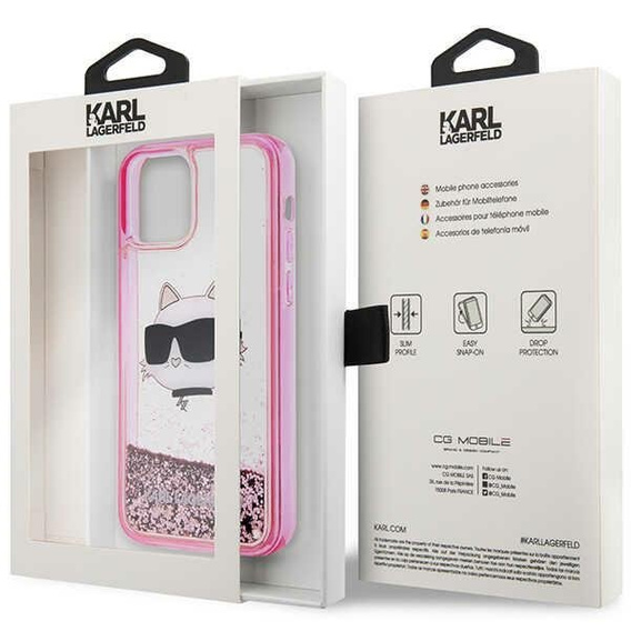 Чехол Karl Lagerfeld до iPhone 12 / 12 Pro, Liquid Glitter Choupette Head, розовый