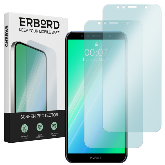 2x Закаленное стекло для Huawei Y6 2018, ERBORD 9H Hard Glass на экране