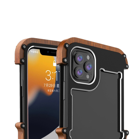 Чохол R-JUST для iPhone 13 Pro, Alu Wood Bumper, чорний 