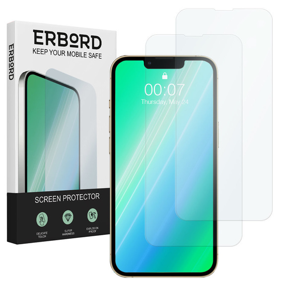 2x Закаленное стекло для iPhone 13/13 Pro, ERBORD 9H Hard Glass на экране