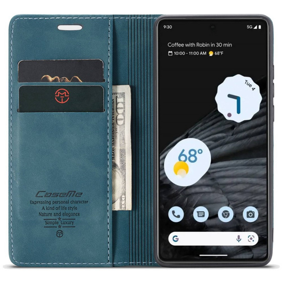 Чехол CASEME для Google Pixel 7, Leather Wallet Case, бирюзовый