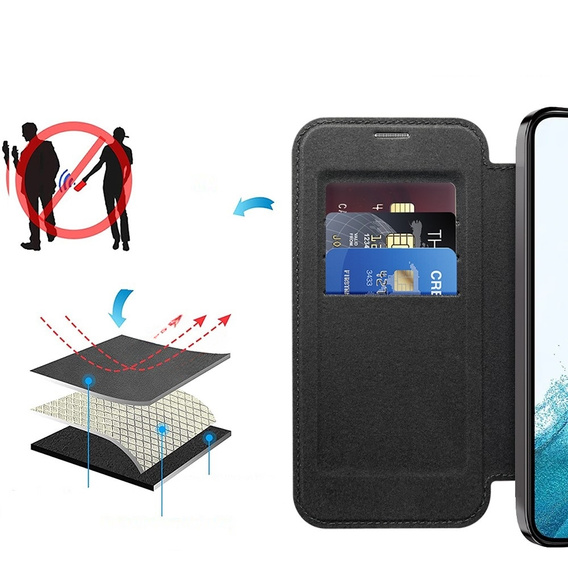 Откидной чехол для Samsung Galaxy S22 5G, RFID Wallet MagSafe CamShield, чёрный