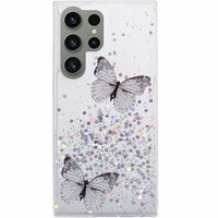 Чохол для Samsung Galaxy S24 Ultra, Glitter Butterfly, білий