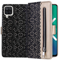 чехол-крышка для Samsung Galaxy A12 / M12 / A12 2021/M12, Wallet Pocket Zipper Lace, чёрный