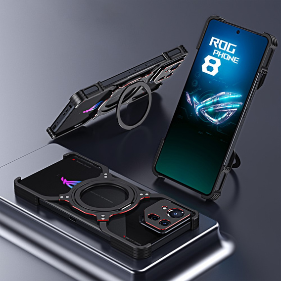 Чехол для ASUS ROG Phone 8 5G / 8 Pro 5G, Kickstand Bumper, с крышкой объектива, для MagSafe, чёрный / красный