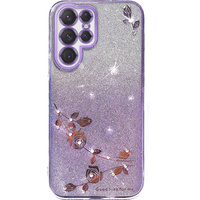 Чохол для Samsung Galaxy S22 Ultra, Glitter Flower, фіолетовий