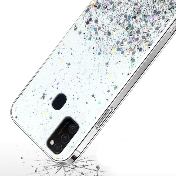 Чехол до Samsung Galaxy M21, Glittery, прозрачный