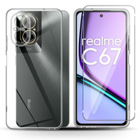 Тонкий чехол для Realme C67 4G, прозрачный + 9H стекло