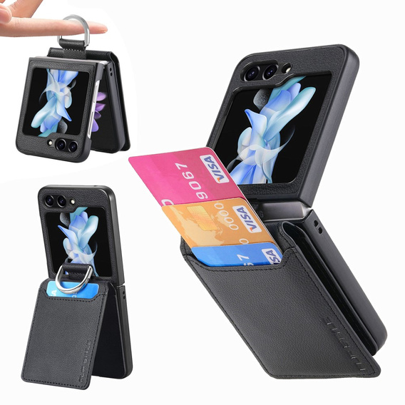 Чехол для Samsung Galaxy Z Flip6 5G, Card Slot Ring Case, чёрный