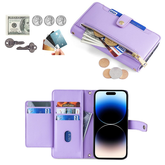 Чохол-книжка для iPhone 14 Pro, Wallet Zipper Pocket, фіолетовий