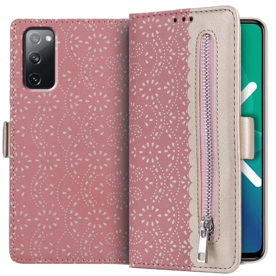 чехол-крышка для Samsung Galaxy S20 FE/5G, Wallet Pocket Zipper Lace, розовый