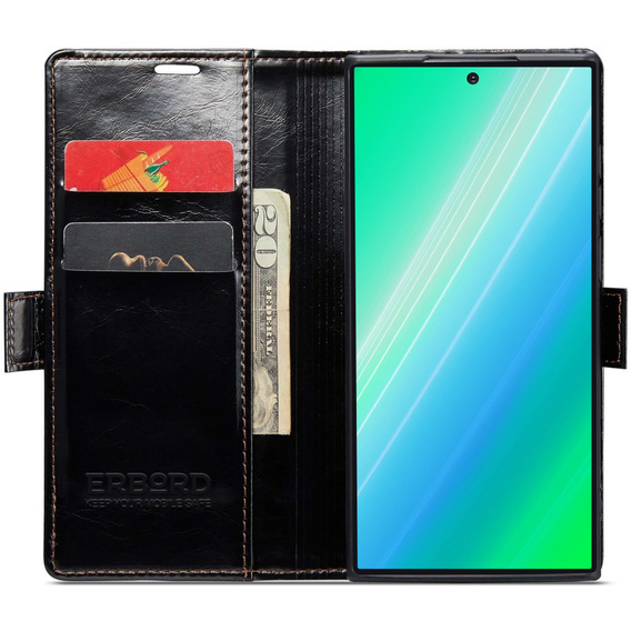 Откидной чехол для Samsung Galaxy S23 Ultra, ERBORD Waxy Wallet, чёрный