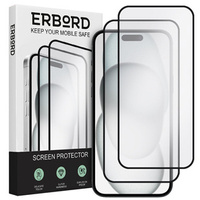 2x Загартоване скло для iPhone 15 Plus, ERBORD 3D для всього екрану