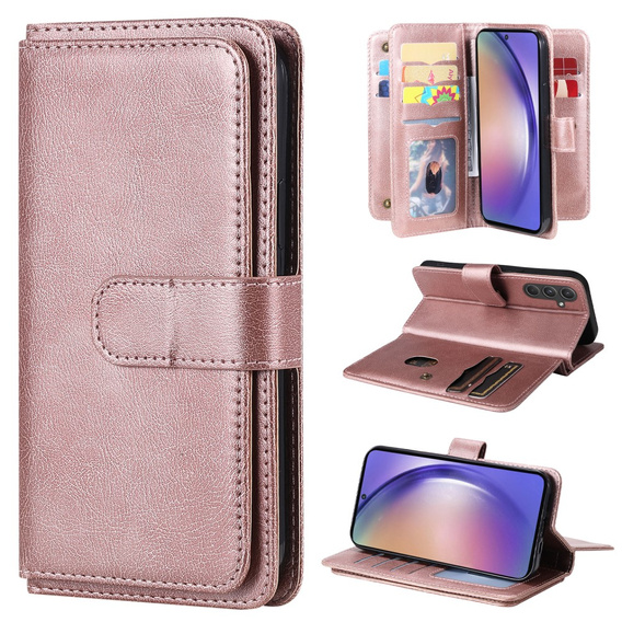 чехол с клапаном для Samsung Galaxy A55 5G, 10 Card Slots Wallet, розовый