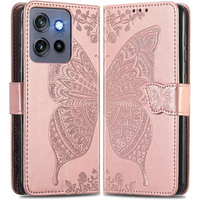 Чохол-книжка для Motorola Edge 50 Neo, Butterfly, рожевий rose gold