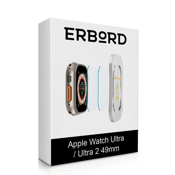 2x Загартоване скло з монтажною рамкою ERBORD для Apple Watch Ultra / Ultra 2 49 мм