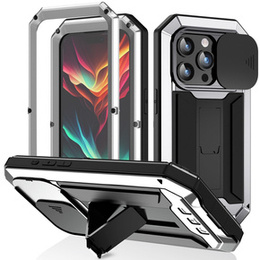 Чохол для iPhone 15 Pro Max, R-JUST CamShield Slide, броньований, сріблястий / чорний