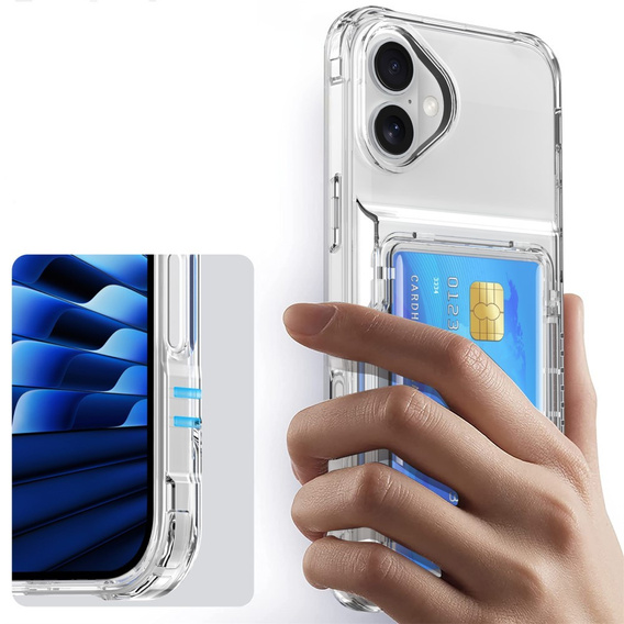 Чехол для iPhone 16, Card Holder Kickstand, прозрачный