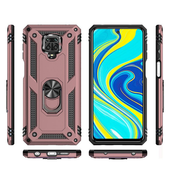 Бронированный Чехол до Xiaomi Redmi Note 9S / 9 Pro, Nox Case Ring, розовый