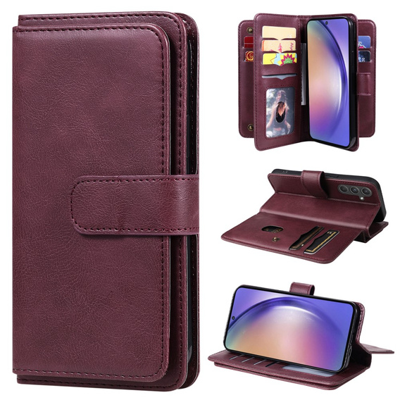 чехол с клапаном для Samsung Galaxy A55 5G, 10 Card Slots Wallet, бордовый