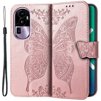 Откидной чехол для Oppo Reno 10 / 10 Pro, Butterfly, розовый rose gold