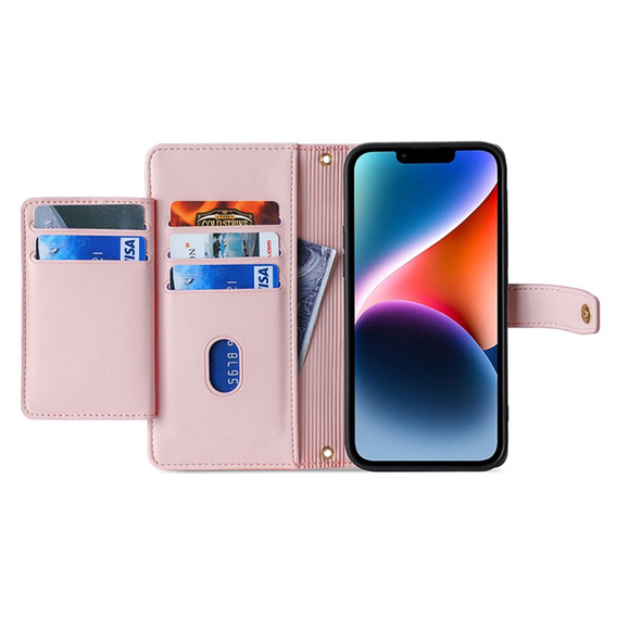 Откидной чехол для iPhone 15 Pro Max, Wallet Zipper Pocket, розовый