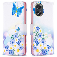 Откидной чехол для Oppo A38 4G / Oppo A18 4G, Wallet, Butterfly & Flowers белый