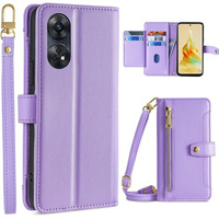 Откидной чехол для Oppo Reno8 T 4G, Wallet Zipper Pocket, фиолетовый