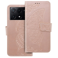 Чохол-книжка для Xiaomi Poco F6 Pro, Butterfly, рожевий rose gold