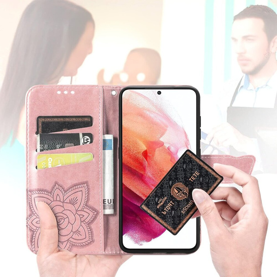 Откидной чехол для Oppo Reno 11F 5G, Butterfly, розовый rose gold