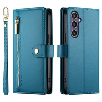 Откидной чехол для Samsung Galaxy S25, Wallet Zipper Pocket, синий