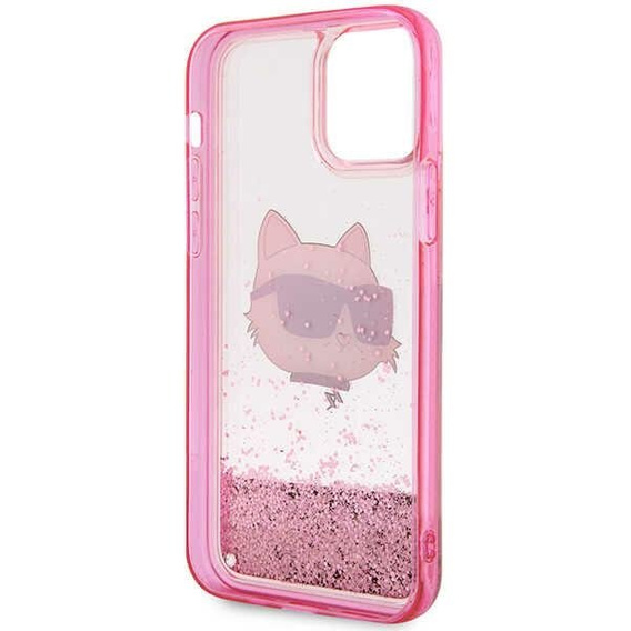 Чехол Karl Lagerfeld до iPhone 12 / 12 Pro, Liquid Glitter Choupette Head, розовый