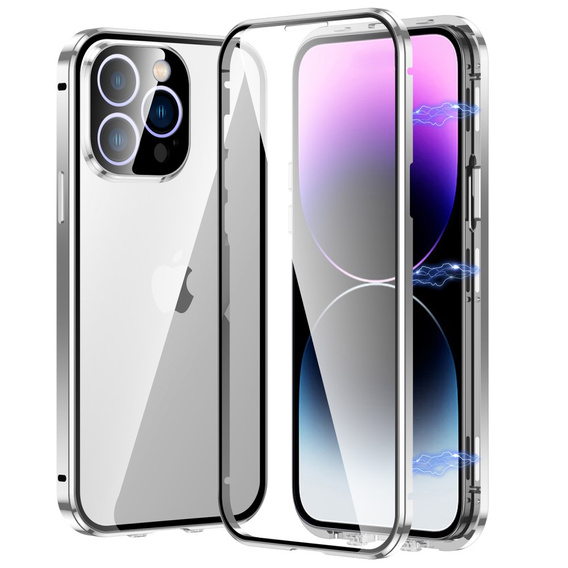 Чехол для iPhone 13 Pro Max, Magnetic Dual Glass, серебряный