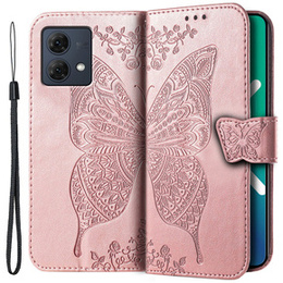 Откидной чехол для Motorola Moto G84, Butterfly, розовый rose gold