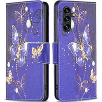 Чохол-книжка для Samsung Galaxy A15, Wallet, purple butterflies + скло 9H