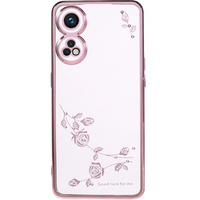 Чехол для Oppo Reno8 T 4G, Glitter Flower, розовый rose gold