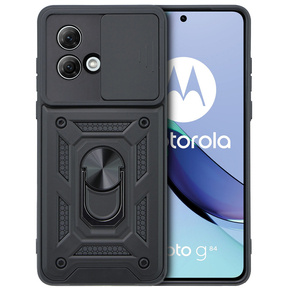 Бронированный чехол для Motorola Moto G84 5G  бронированное кольцо Slide Ring, черный + 9H стекло
