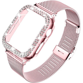 Металический браслет с чехлом для часов Apple Watch 4/5/6/SE 40mm, Pink
