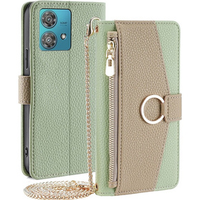 Откидной чехол для Motorola Edge 40 Neo 5G, Wallet Zipper Pocket, с зеркалом, зелёный