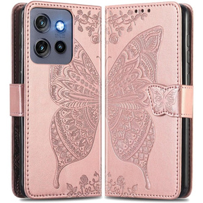 Откидной чехол для Motorola Edge 50 Neo, Butterfly, розовый rose gold