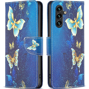 Откидной чехол для Samsung Galaxy A15, Wallet, golden butterflies + 9H стекло