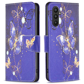 Откидной чехол для Samsung Galaxy A25 5G, Wallet Butterfly, фиолетовый + 9H стекло