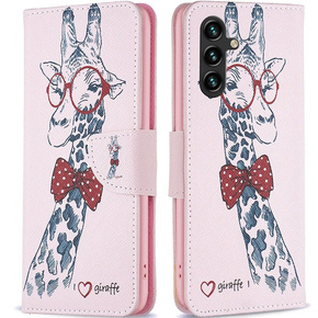 Откидной чехол для Samsung Galaxy A25 5G, Wallet, giraffe, розовый + 9H стекло