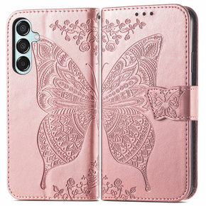 Откидной чехол для Samsung Galaxy M35, Butterfly, розовый rose gold